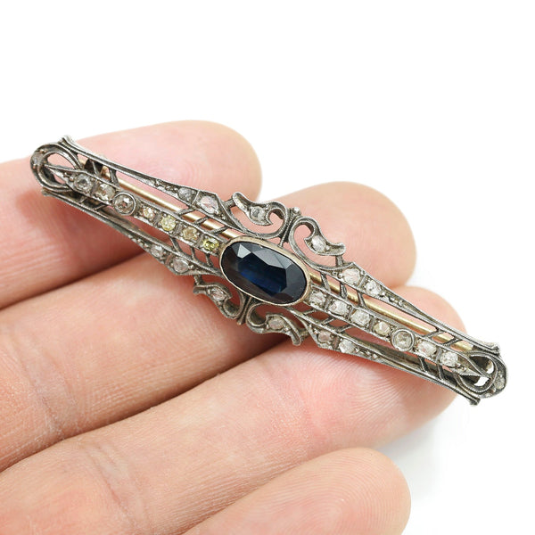 ANTIQUE VICTORIAN 14K YG YELLOW GOLD & PLATINUM shops SAPPHIRE FILIGREE PIN BROOCH