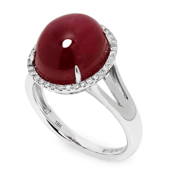 Estate 18K Yellow Gold Oval Cabochon Ruby Ring