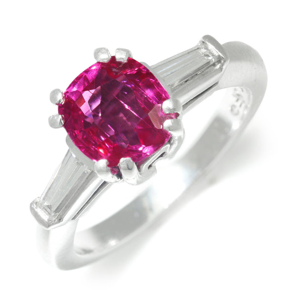 2.22ct GIA Burma Ruby 3-Stone Ring with Diamonds Platinum