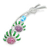 Vintage Multi-Gemstone Flower Brooch Pin 14K White Gold