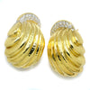 Hammered Shrimp Omega Earrings with Diamonds 14K Two-Tone Gold