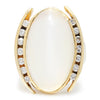 Oval White Cat's Eye Ring with Diamonds Yellow Gold