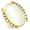 Oval White Cat's Eye Ring with Diamonds Yellow Gold