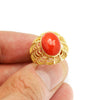 Oval Coral Solitaire Rope Ladder Ring 18K Yellow Gold