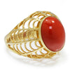 Oval Coral Solitaire Rope Ladder Ring 18K Yellow Gold