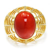 Oval Coral Solitaire Rope Ladder Ring 18K Yellow Gold