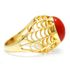 Oval Coral Solitaire Rope Ladder Ring 18K Yellow Gold