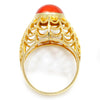 Oval Coral Solitaire Rope Ladder Ring 18K Yellow Gold