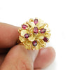 Vintage Ruby Flower Rope Ring 14K Yellow Gold 1.40ctw