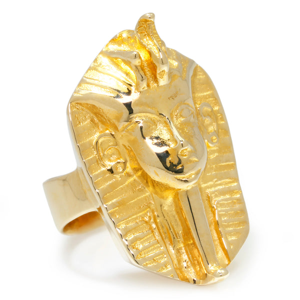 Vintage Egyptian Headdress Ring in Solid 14K Yellow Gold