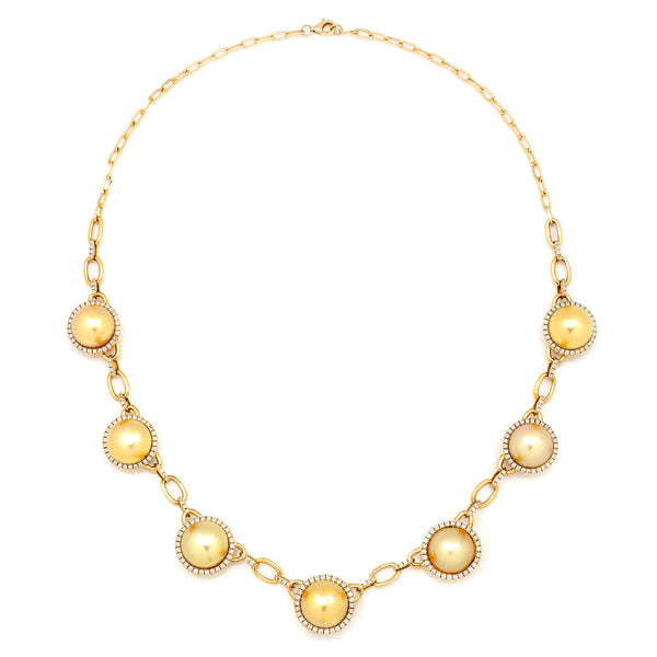 Golden South Sea Pearl Necklace with Diamonds Yellow Gold