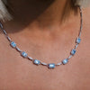 Aquamarine Link Necklace with Diamonds White Gold 18"