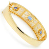 Triple Tanzanite Gold Bangle with Diamonds in Mother of Pearl