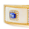 Triple Tanzanite Gold Bangle with Diamonds in Mother of Pearl