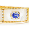 Triple Tanzanite Gold Bangle with Diamonds in Mother of Pearl