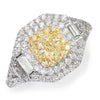 Cushion Light Fancy Yellow Diamond Halo Ring with Accents 18K 1.49ctw