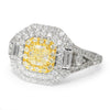 Cushion Light Fancy Yellow Diamond Halo Ring with Accents 18K 1.49ctw