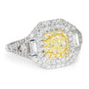 Cushion Light Fancy Yellow Diamond Halo Ring with Accents 18K 1.49ctw