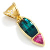 Green & Pink Tourmaline Teardrop Pendant with Diamonds 18K