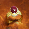 Vintage Oval Cabochon Ruby Diamond Solitaire Ring 18K Yellow Gold