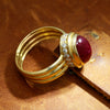 Vintage Oval Cabochon Ruby Diamond Solitaire Ring 18K Yellow Gold