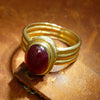 Vintage Oval Cabochon Ruby Diamond Solitaire Ring 18K Yellow Gold