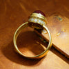 Vintage Oval Cabochon Ruby Diamond Solitaire Ring 18K Yellow Gold