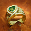 Vintage Heart Cabochon Green Tourmaline Solitaire Ring Yellow Gold