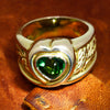 Vintage Heart Cabochon Green Tourmaline Solitaire Ring Yellow Gold