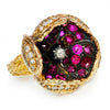 Vintage Flower Blossom Diamond Ring with Rubies 14K Gold