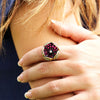 Vintage Flower Blossom Diamond Ring with Rubies 14K Gold