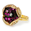 Vintage Flower Blossom Diamond Ring with Rubies 14K Gold