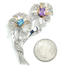 Topaz and Amethyst Flower Brooch Pin with Diamonds White Gold