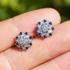 Euro Diamond Stud Earrings with Sapphires White Gold 1.30ctw