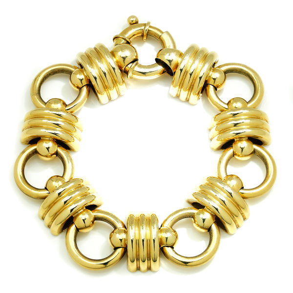 Gold Ribbed Circle Link Bracelet 8.75" 14K Yellow Gold