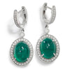 Oval Cabochon Emerald Drop Earrings with Diamonds White Gold
