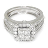 1.50ctw Quad Princess Cut Diamond Frame Bridal Set 14K White Gold