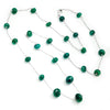 Graduated Cabochon Emerald Bead Necklace 18K White Gold 41.27ctw 24"