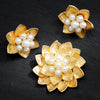 Vintage Pearl Cluster Flower Fan Earrings 14K Florentine Gold