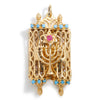 Vintage 14K Gold Menorah Torah Scroll Charm Pendant with Gems