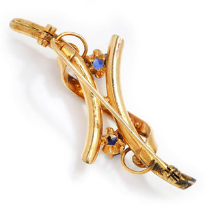 Once Upon A Diamond Brooch Yellow Gold Antique Sapphire & Seed Pearl Brooch Pin 14K Yellow Gold