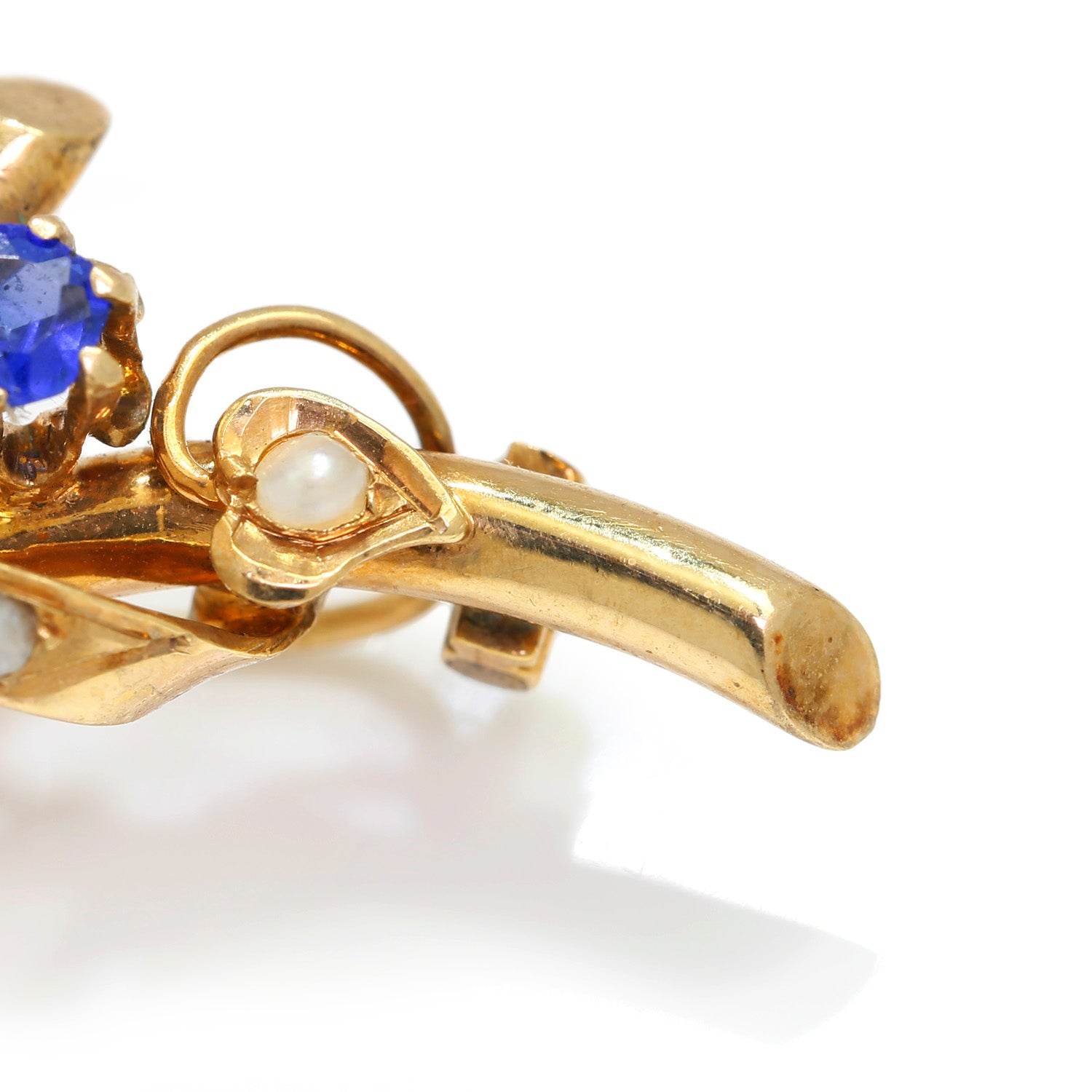 Once Upon A Diamond Brooch Yellow Gold Antique Sapphire & Seed Pearl Brooch Pin 14K Yellow Gold