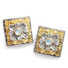 Once Upon A Diamond Earrings Sterling Silver & Yellow Gold Blue Topaz Sterling Clip-On Flower Earrings with 18K Gold