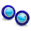 Once Upon A Diamond Earrings White Gold Turquoise Button Stud Earrings with Diamonds and Lapis White Gold