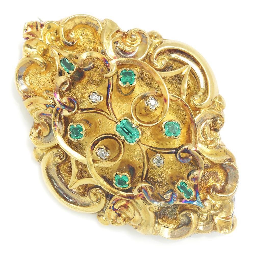 Emerald Diamond Platinum Gold Brooch Pin – Select Antique Jewelry