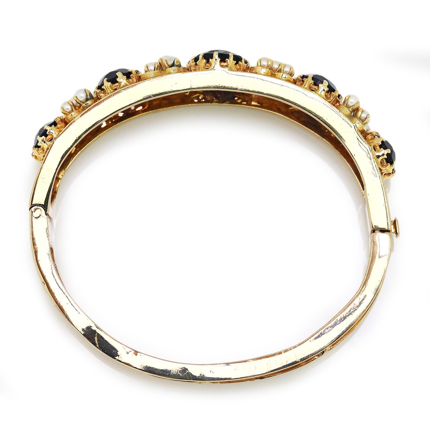 Monogram Bangle Bracelet - Classic Oval Bead Border Gold Plated