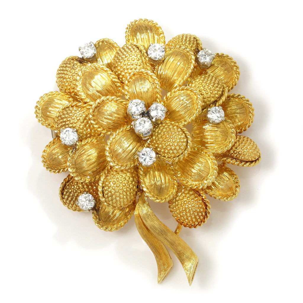 18K Gold Vintage Floral Pin Pendant or Brooch