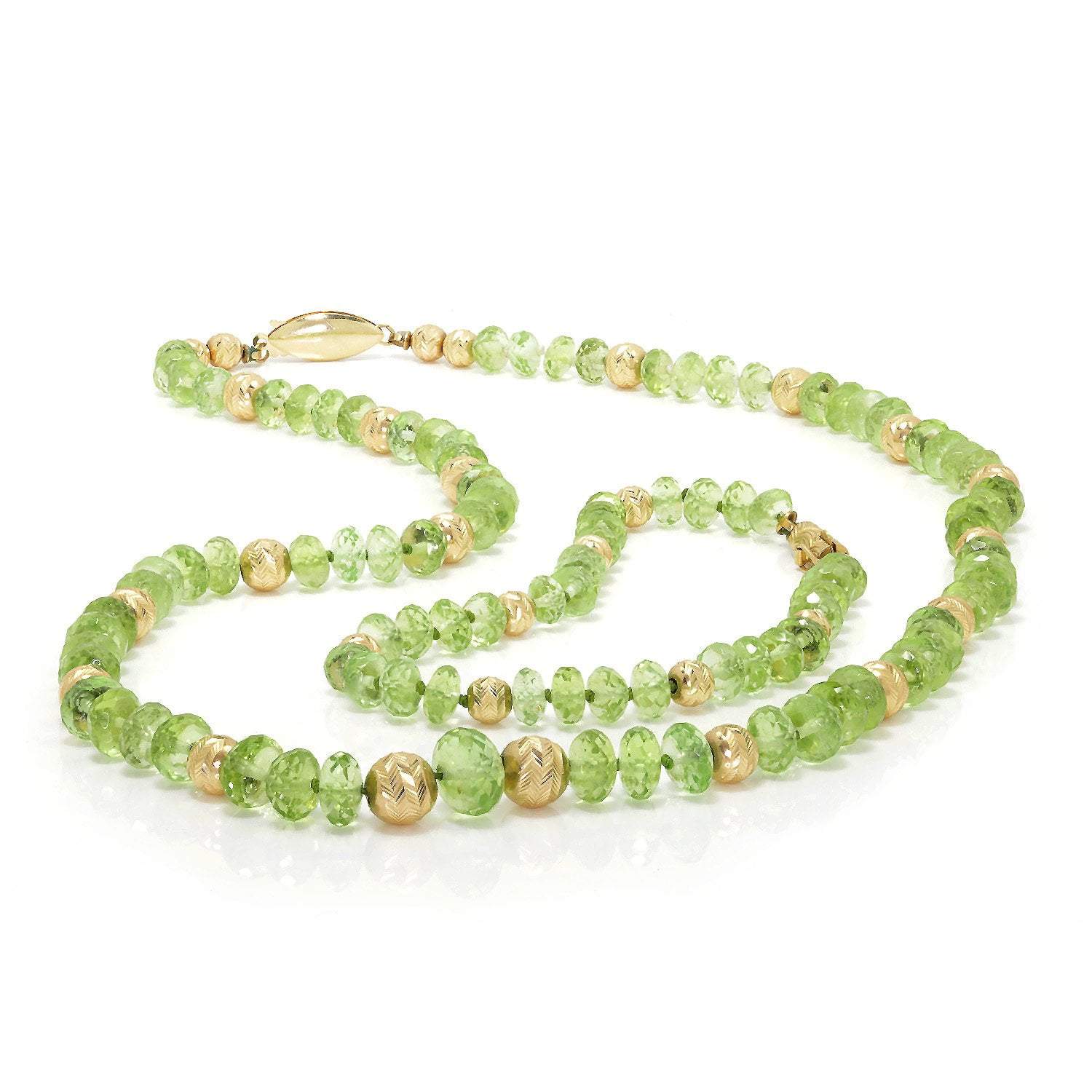 Peridot Bead Necklace & Bracelet Set with 14kt Yellow Gold Beads