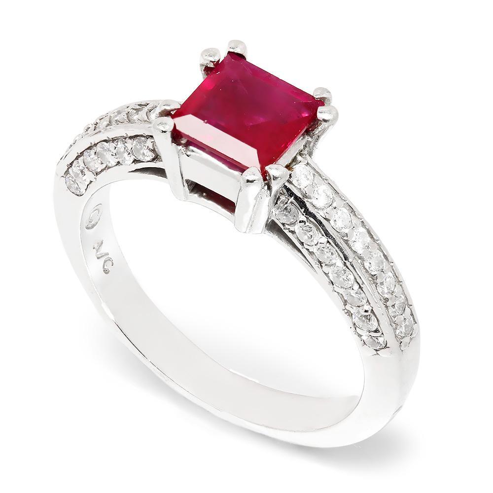 Art Deco Emerald Cut Ruby & Baguette Diamond Ring - Johnny Jewelry